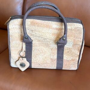 Neutral Cork Satchel with Brown Trim